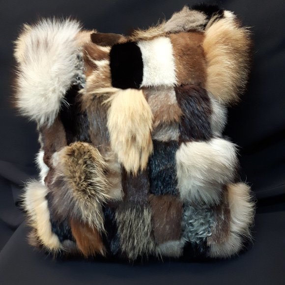 Genuine Real Fur Patchwork Accent Pillow - Picture 1 of 6